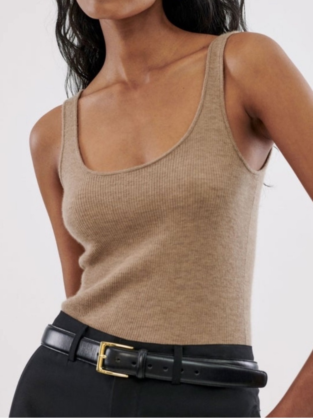 Co Cashmere Tank Top Ribbed Knit Sleeveless Scoop Neck Minimalist Neutral Soft S